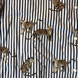 navy stripe and leopard button up blouse size large Zara